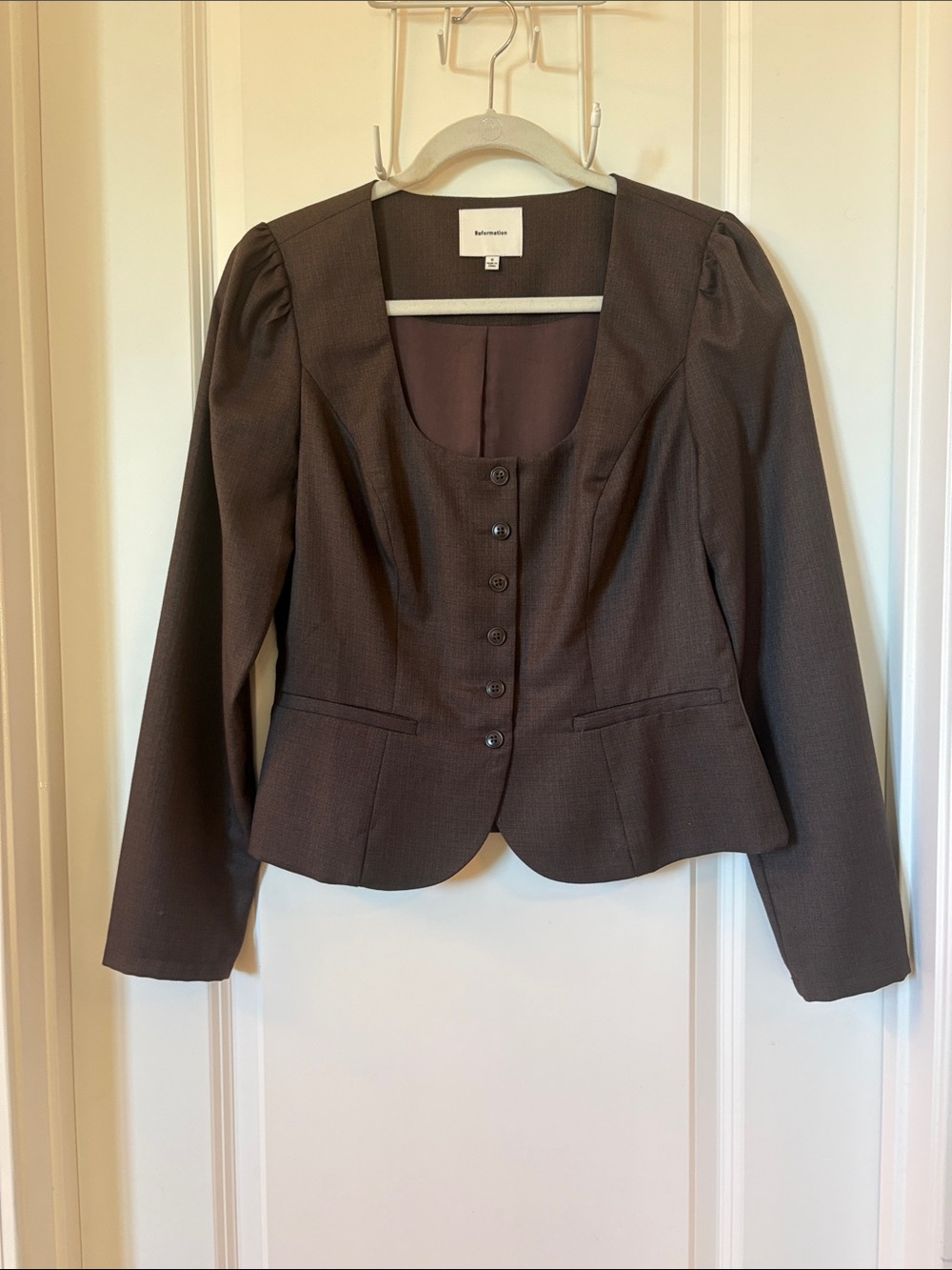 Reformation Brown Scoop-Neck Button Blazer
